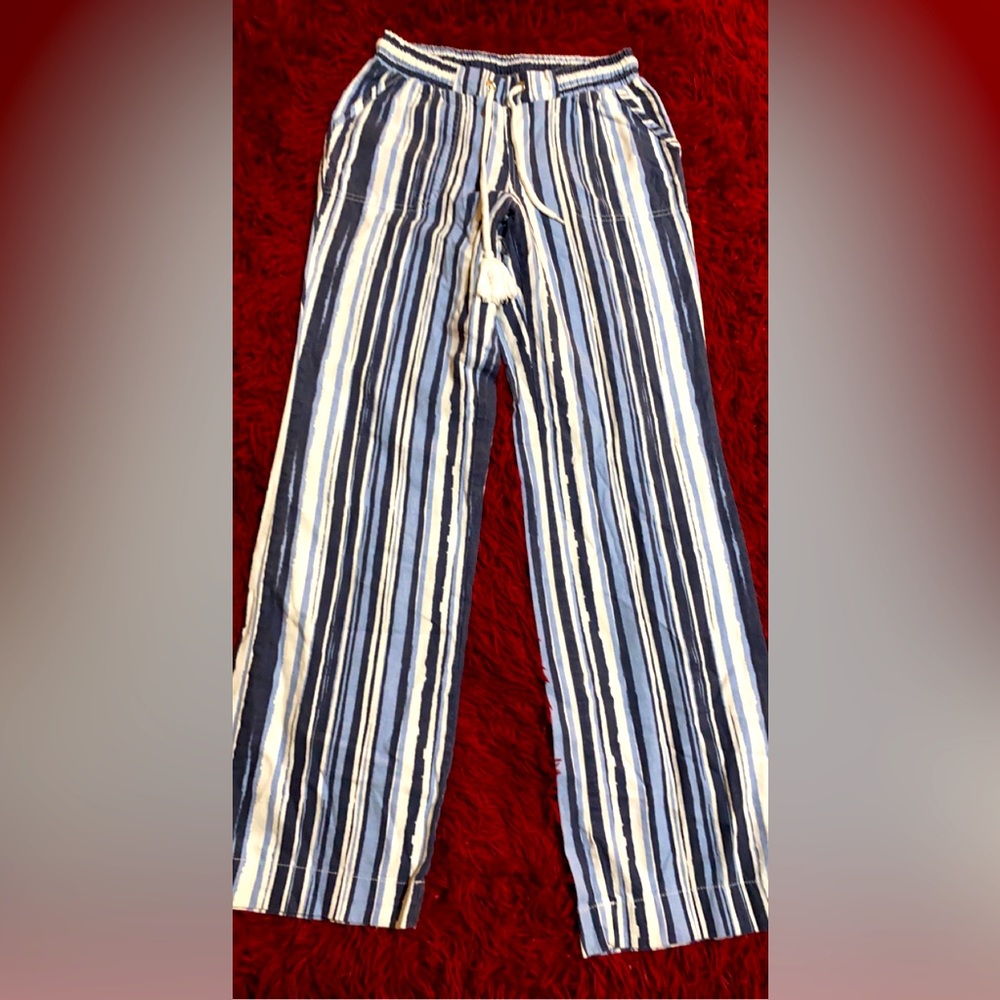 CATO women’s blue & white stripe linen pants, size XS